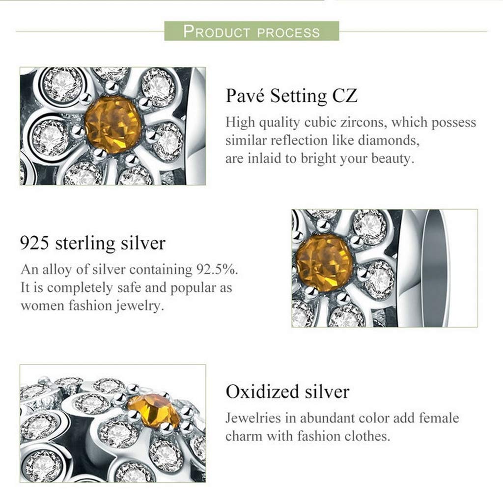 PAHALA 925 Strling Silver Stackable Daisy Flower Charm Bead
