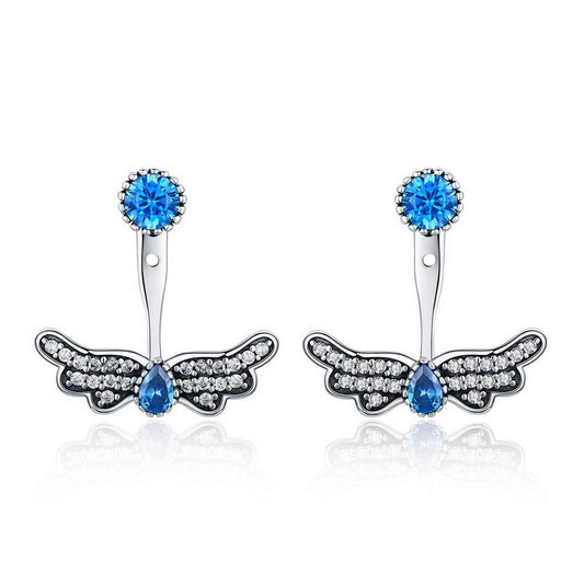 PAHALA 925 Sterling Silver Butterfly Blue Crystal Stud Earrings