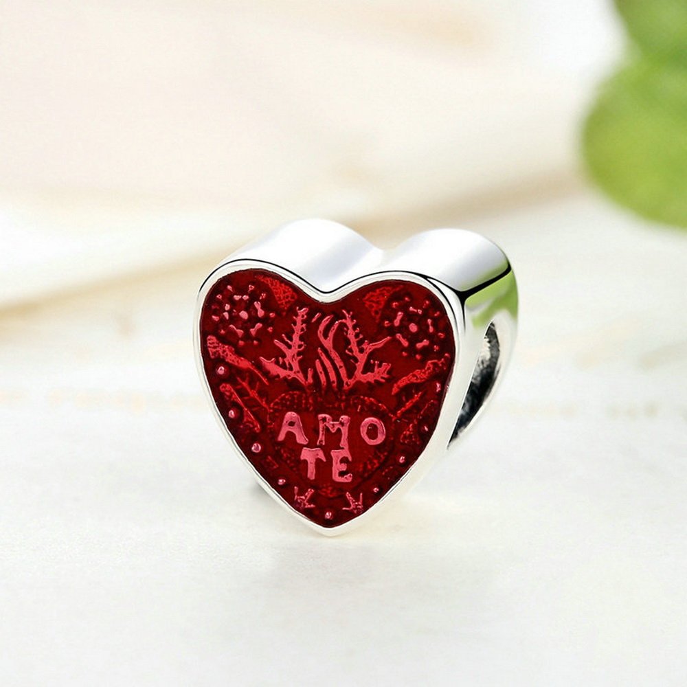 PAHALA 925 Sterling Silver Latin Love Heart Enamel Charms Fit Bracelet