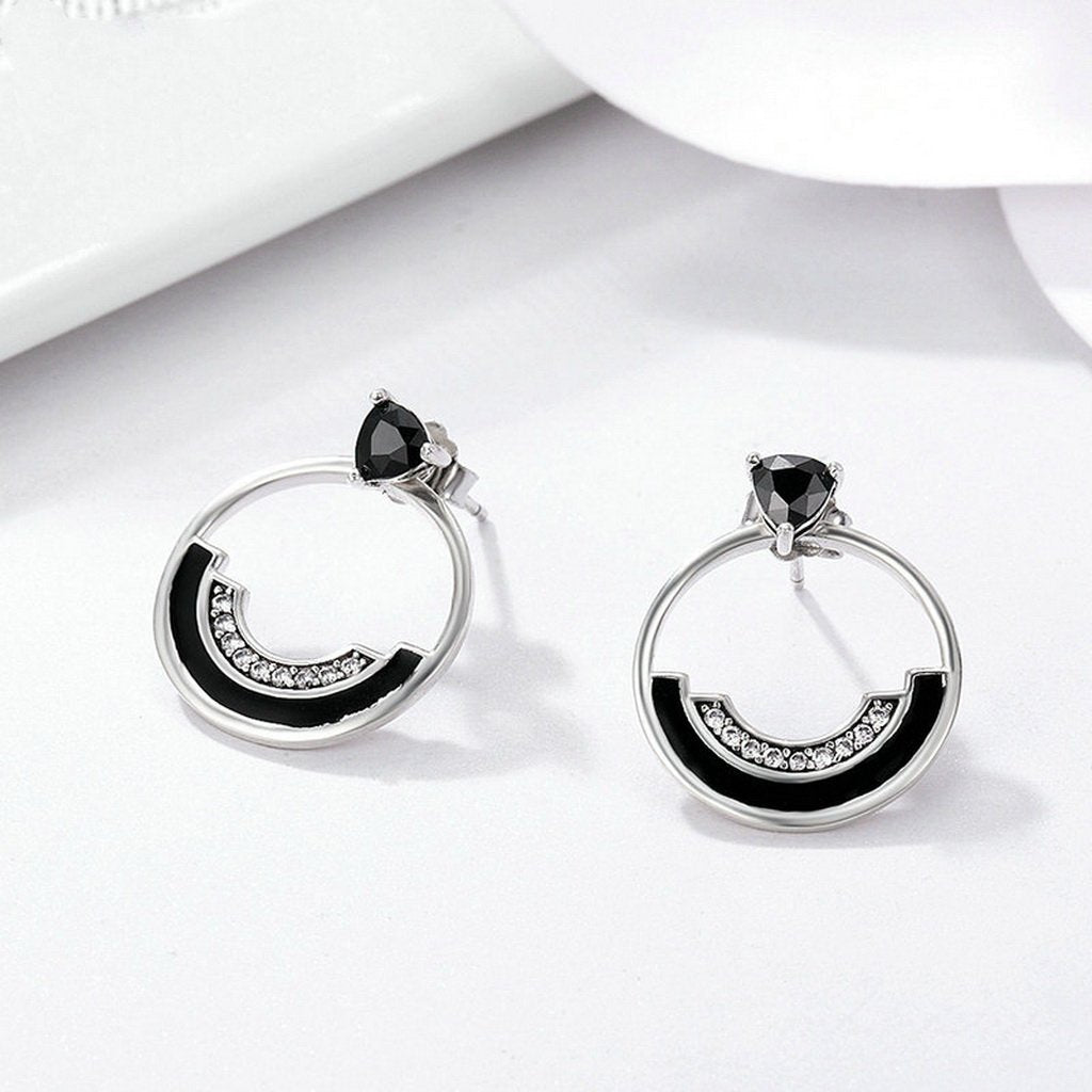 PAHALA 925 Sterling Interlink Circle With Crystals Party Wedding Stud Earrings