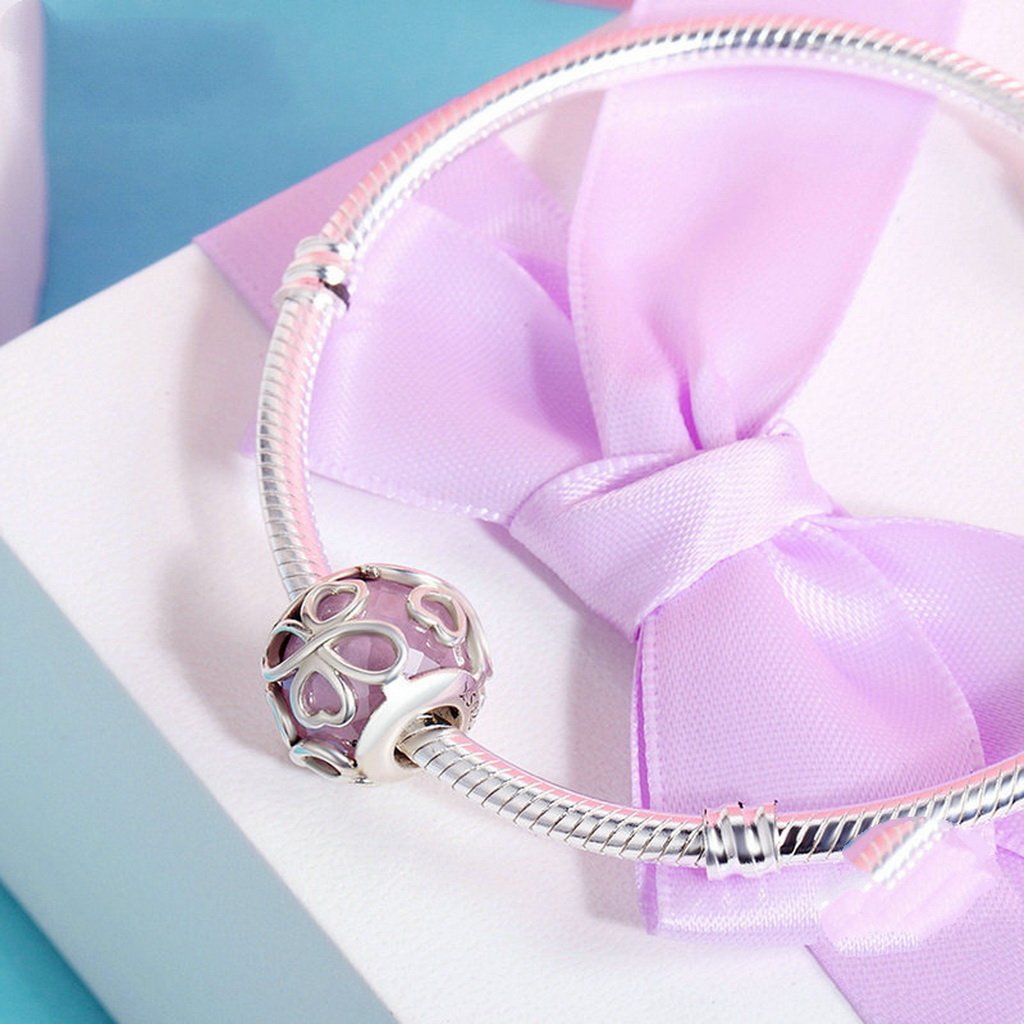 PAHALA 925 Sterling Silver Endless Love Pink Crystal Charm Bead Fit Bracelet