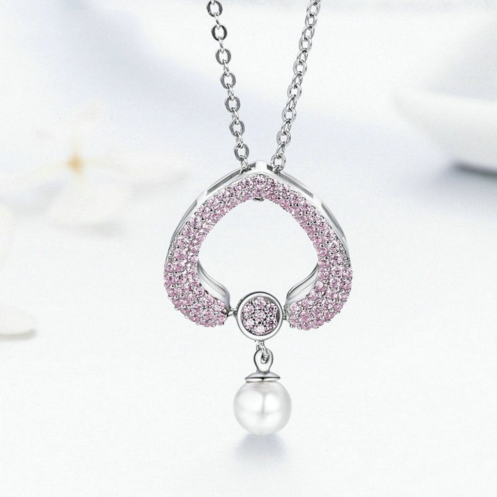 PAHALA 925 Sterling Silver Sparking Pink Crystals Clear CZ Pendant Necklace