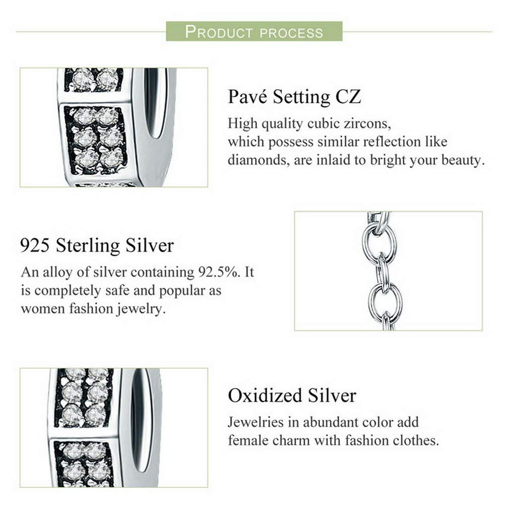 PAHALA 925 Sterling Silver Stackable Geometric Crystals Safety Chain Charm Bead