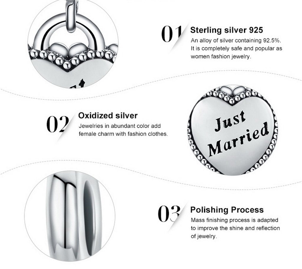 PAHALA 925 Sterling Silver Sweet Just Married Charms Beads