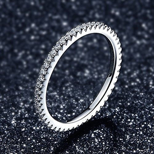 PAHALA 925 Sterling Silver Circle with Crystals Cubic Zirconia Vintage Wedding Engagement Band Ring