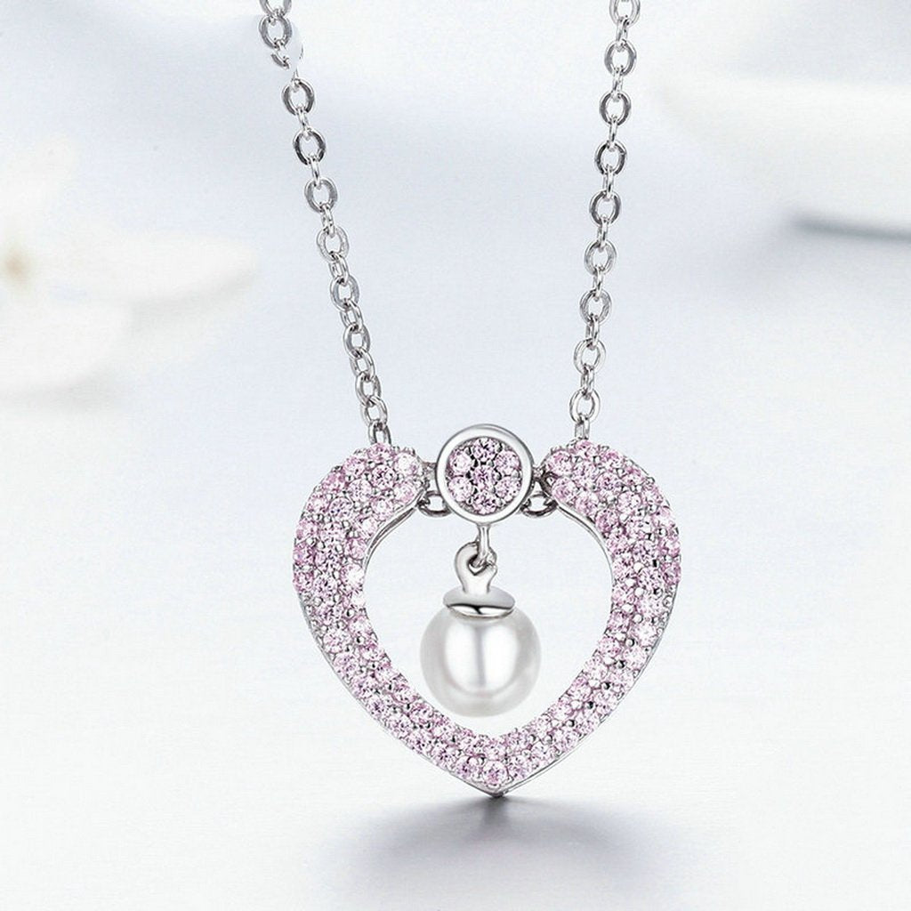PAHALA 925 Sterling Silver Sparking Pink Crystals Clear CZ Pendant Necklace