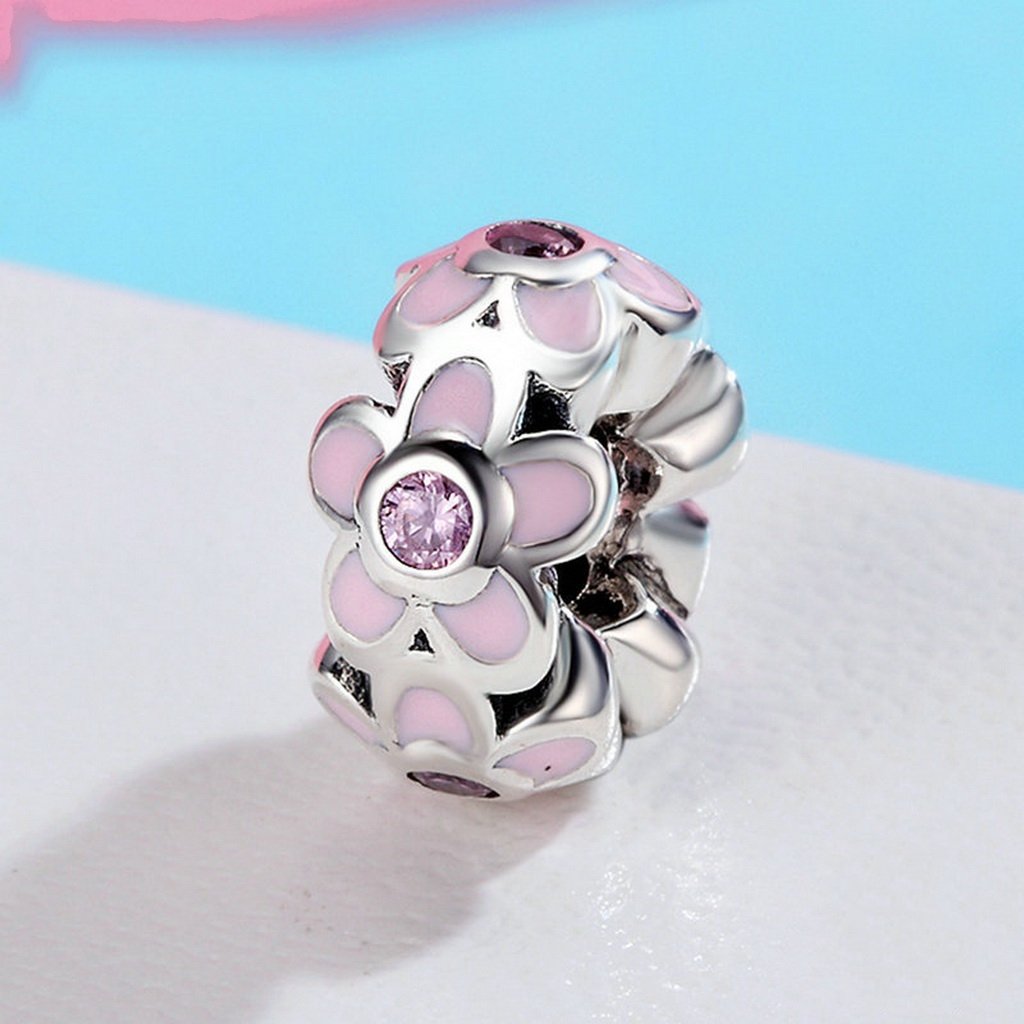 PAHALA 925 Sterling Silver Pink Flower Circus with Enamel Charm Bead