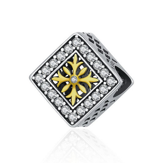 PAHALA 925 Sterling Silver Square Crystals Snowflake Charm Bead