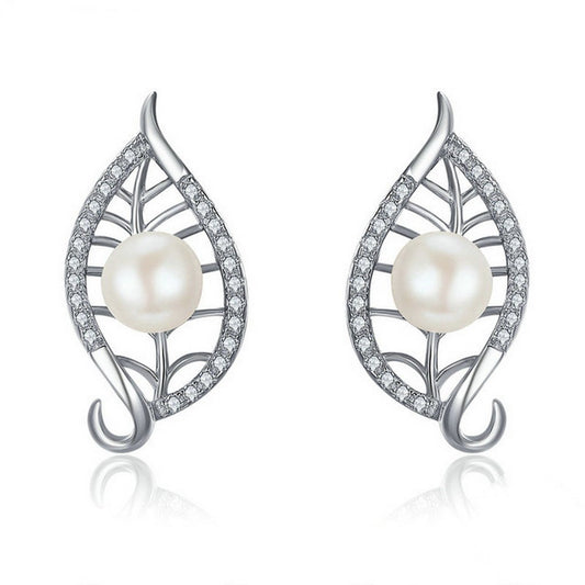 PAHALA 925 Sterling Silver Leaves Love Crystals Party Wedding Stud Earrings