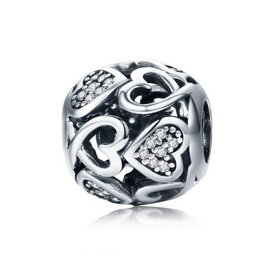 PAHALA 925 Strling Silver Stackable Heart Luminous Crystal Charms