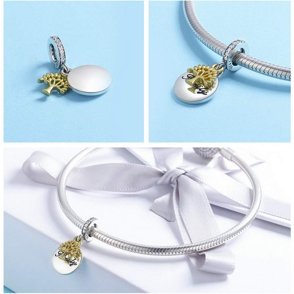PAHALA 925 Strling Silver Family Tree Gold Color Charm Bead