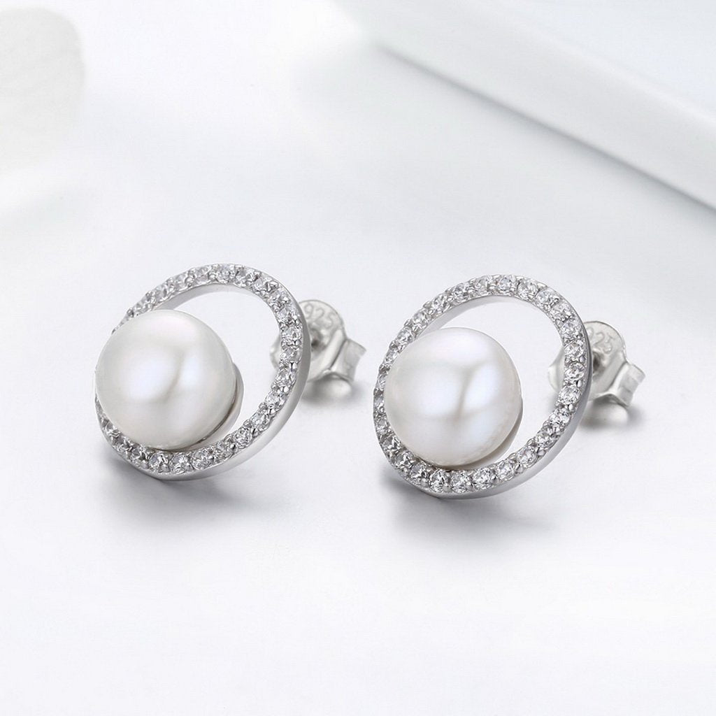 PAHALA 925 Sterling Silver Exquisite Round Luminous With Crystals Stud Earrings