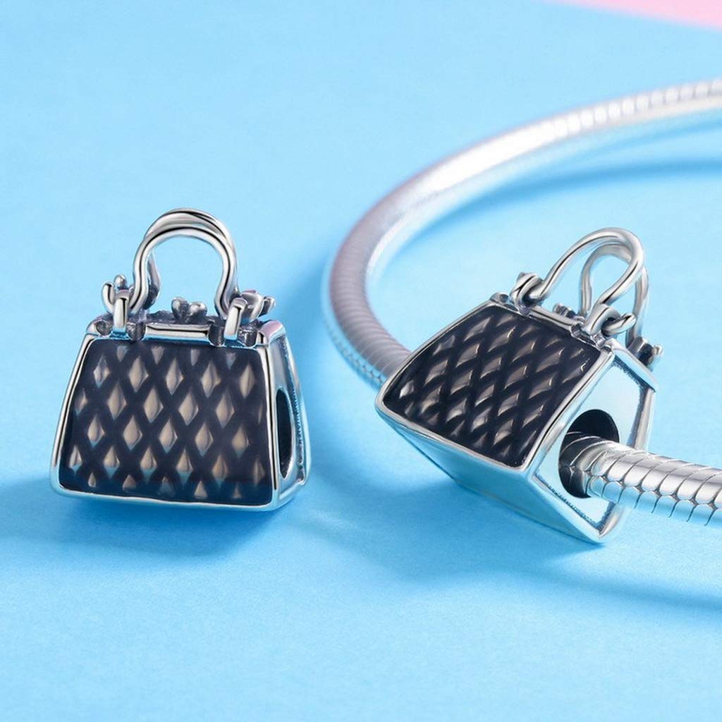 PAHALA 925 Strling Silver Handbag Black Enamel Charm Bead