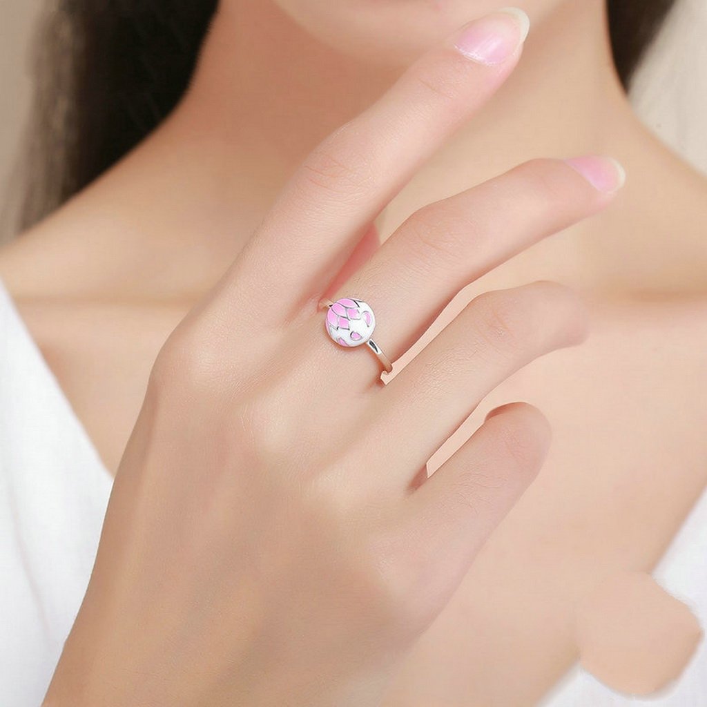 PAHALA 925 Sterling Silver Pink Enamel Flowers Wedding Engagement Band Ring
