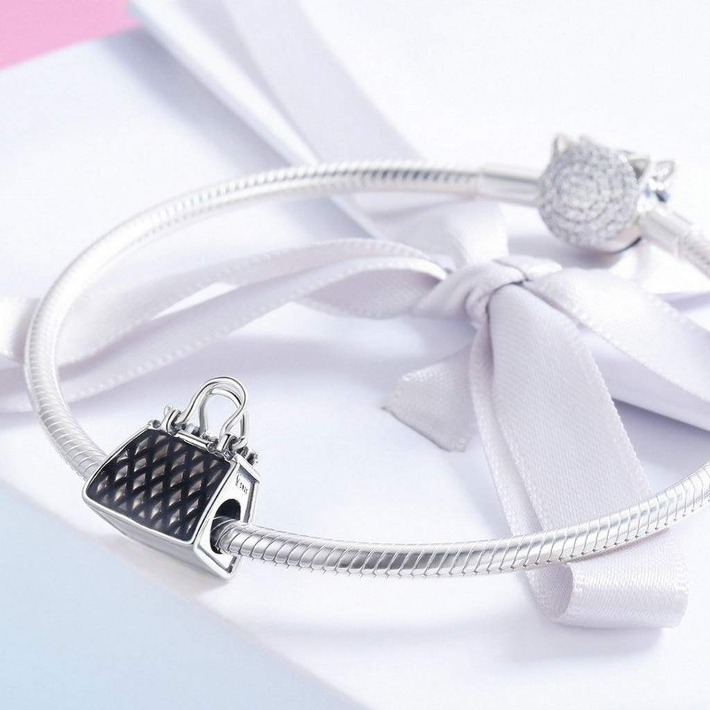 PAHALA 925 Strling Silver Handbag Black Enamel Charm Bead