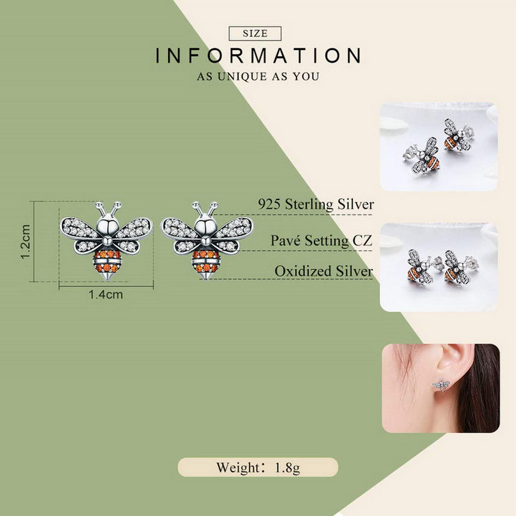 PAHALA 925 Sterling Silver Cute Bee Story Crystal Stud Earrings