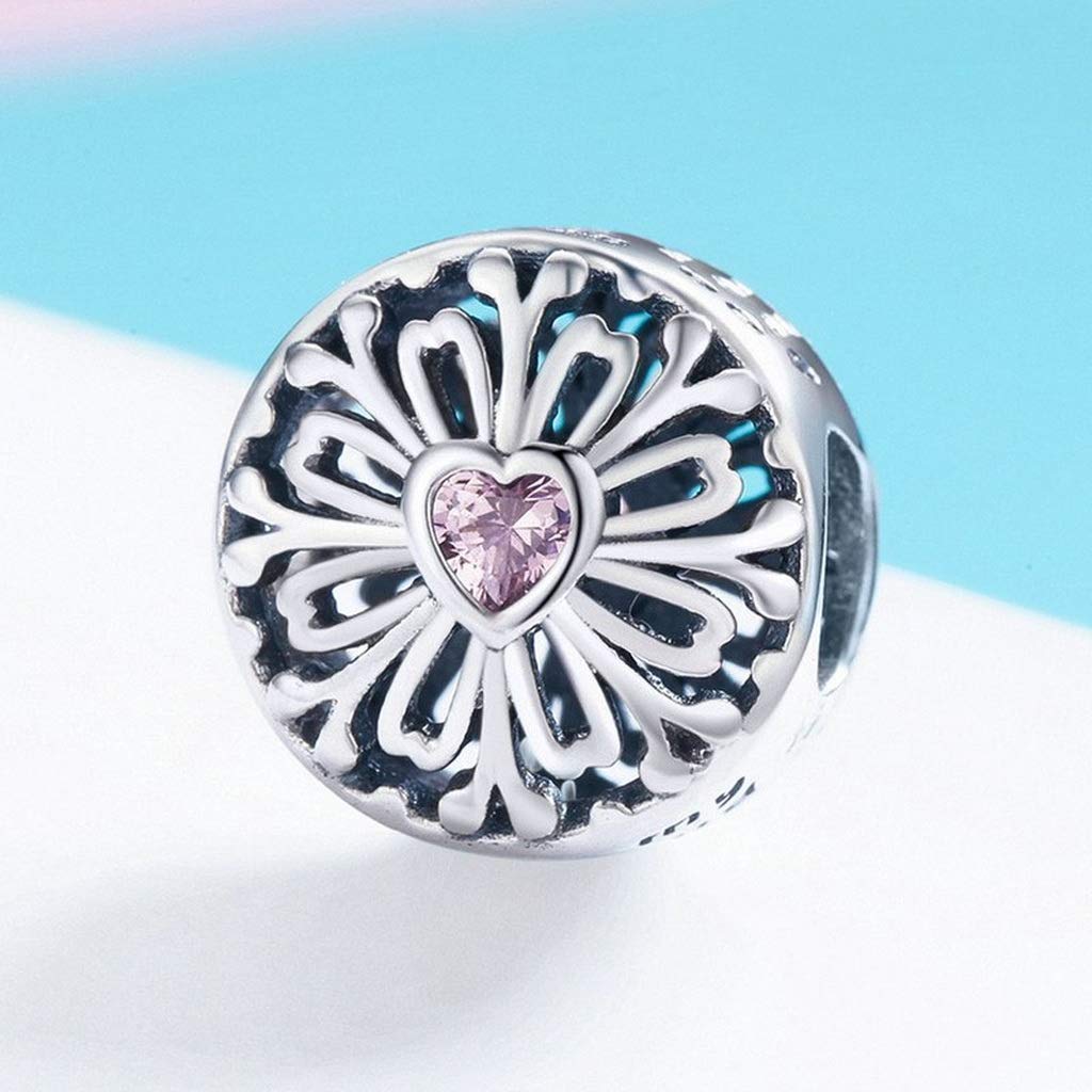 PAHALA 925 Strling Silver Flower of Friendship Pink Crystals Charm