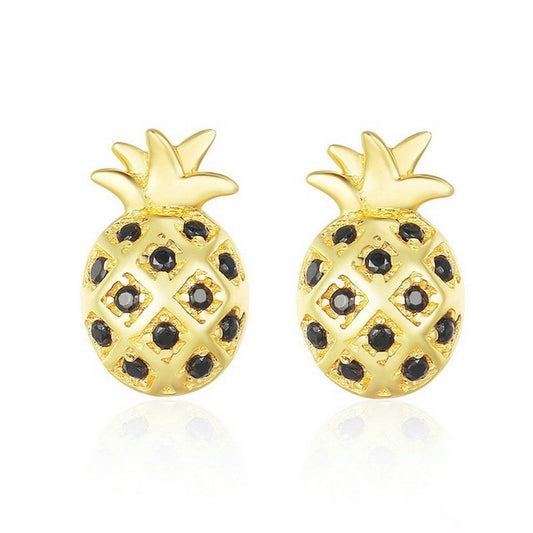 PAHALA 925 Sterling Pineapple With Crystals Party Wedding Stud Earrings