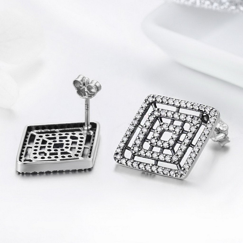 PAHALA 925 Sterling Silver Geometric Lines With Crystals Stud Earrings