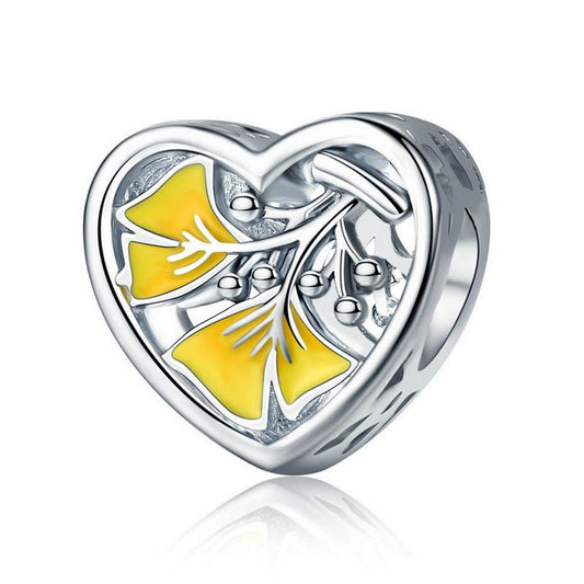 PAHALA 925 Strling Silver Yellow Ginkgo Tree Leaves Enamel Charm