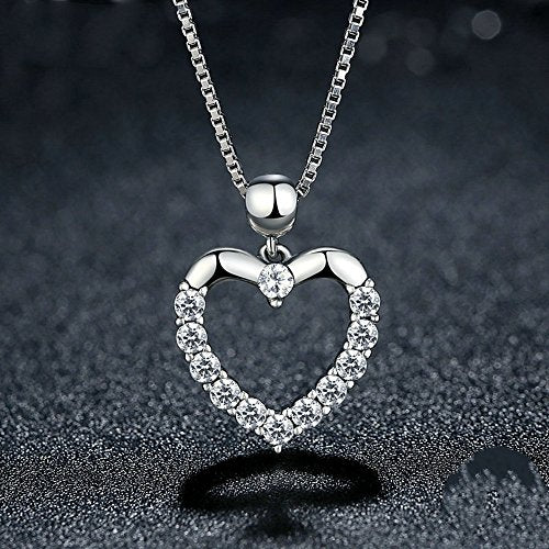 PAHALA 925 Sterling Silver Lovely Heart with Crystals Pendant Necklace