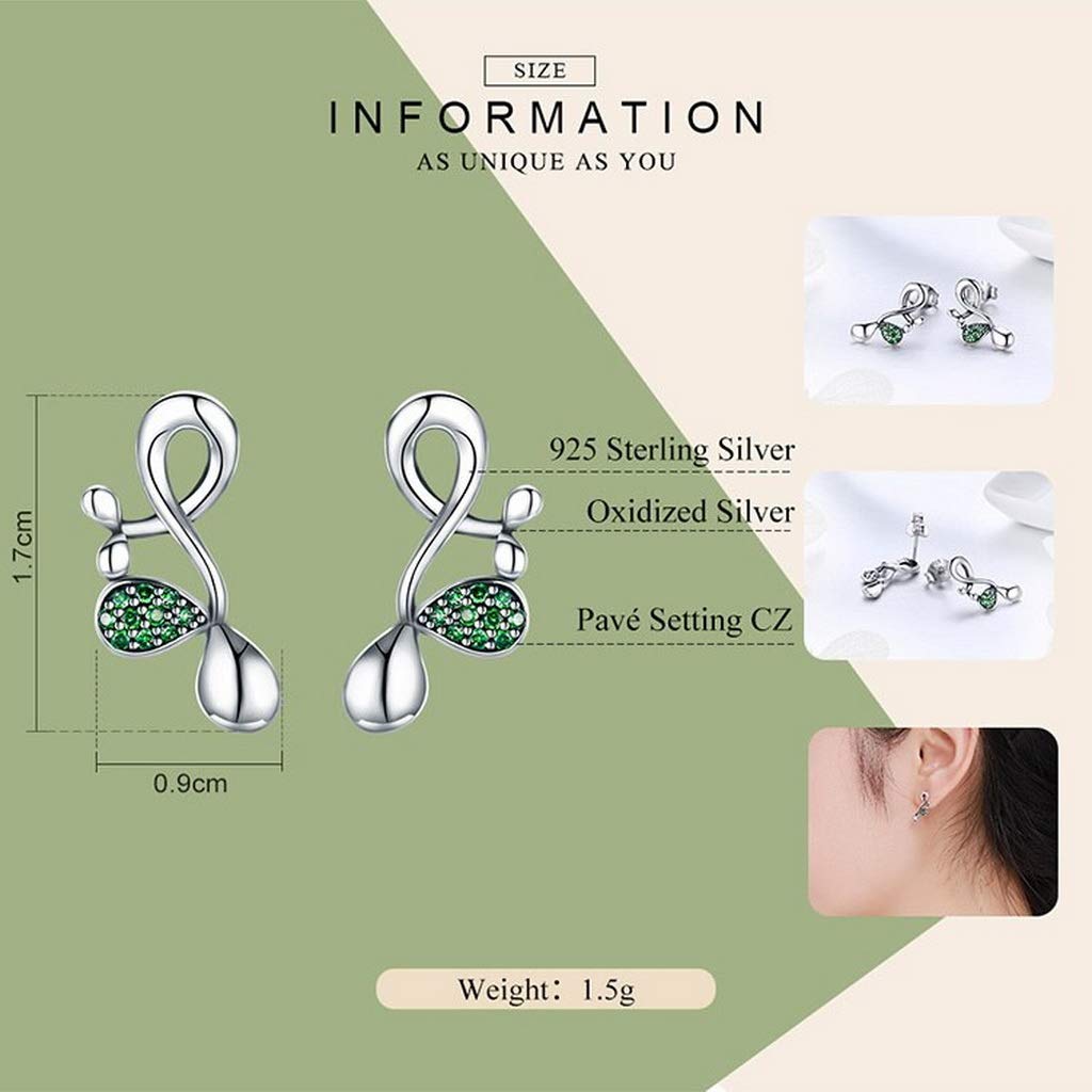 PAHALA 925 Sterling Silver Buds of Spring Green Crystals Stud Earrings