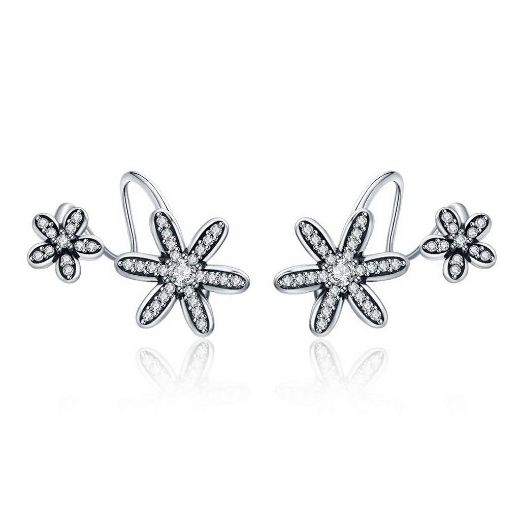 PAHALA 925 Sterling Spring Flower Daisy With Crystals Stud Earrings