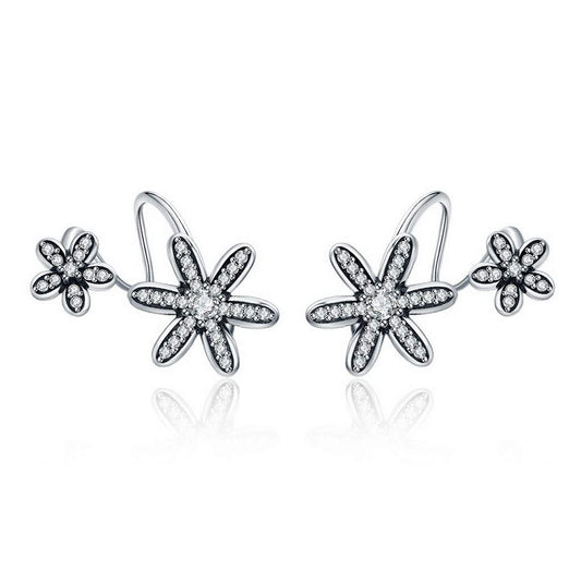 PAHALA 925 Sterling Spring Flower Daisy With Crystals Stud Earrings