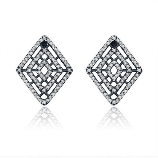 PAHALA 925 Sterling Silver Geometric Lines With Crystals Stud Earrings