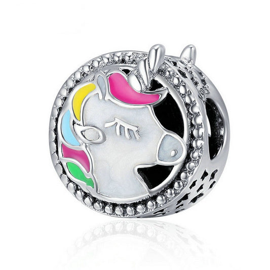 PAHALA 925 Sterling Silver Colorful Unicorn Enamel Charm Bead