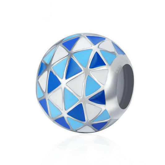 PAHALA 925 Sterling Silver Sea Blue White Enamel Charm Bead