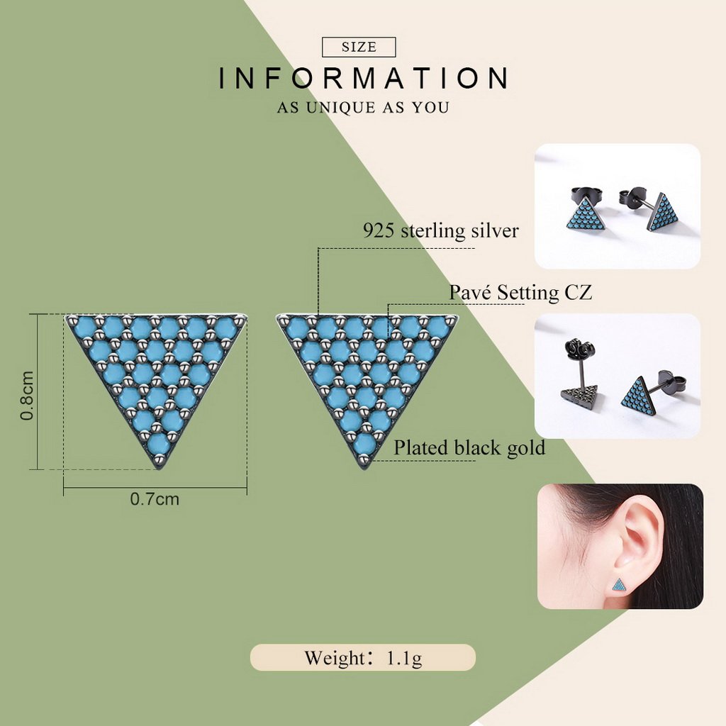 PAHALA 925 Sterling Silver Unique Triangle With Blue Crystals Party Wedding Stud Earrings