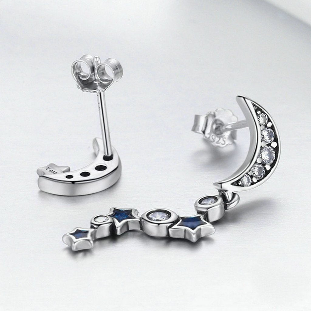 PAHALA 925 Sterling Silver Crystals Moon Star Blue Party Wedding Pendant Earring