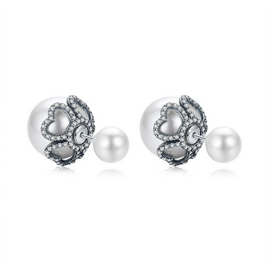 PAHALA 925 Sterling Silver Ball Flower Crystal Stud Earrings