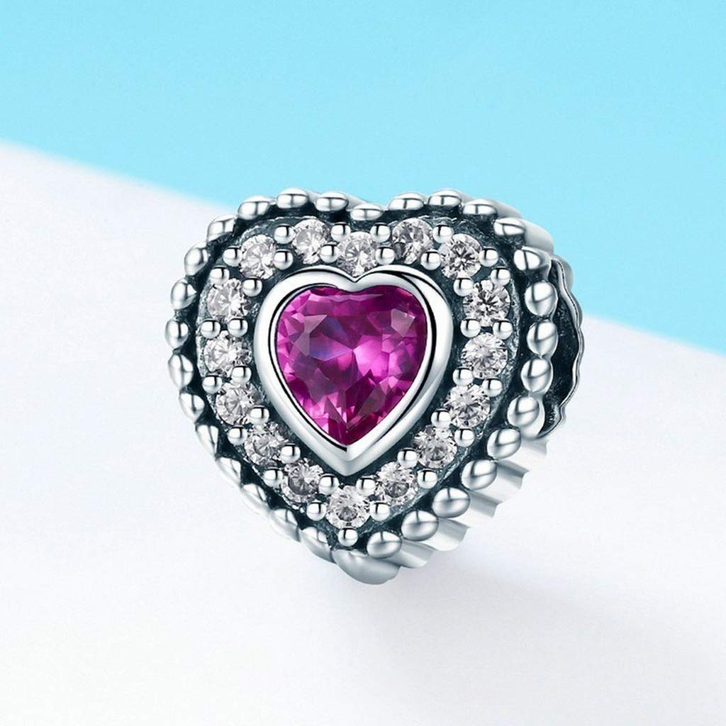 PAHALA 925 Strling Silver Romantic Heart Luminous Shape with Crystals Charm Bead