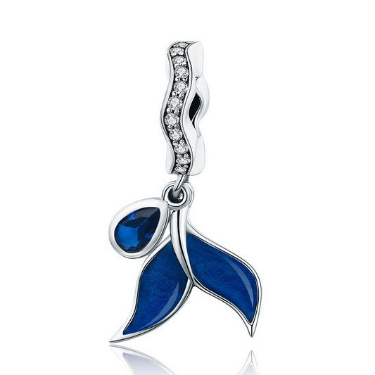 PAHALA 925 Sterling Silver Blue Fish Enamel with Crystals Pendant Charm Bead