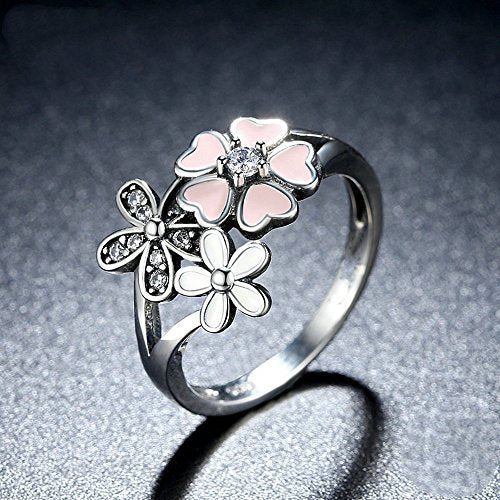 PAHALA 925 Sterling Silver Pink Cherry Crystal Cubic Zirconia Pave Wedding Engagement Band Ring