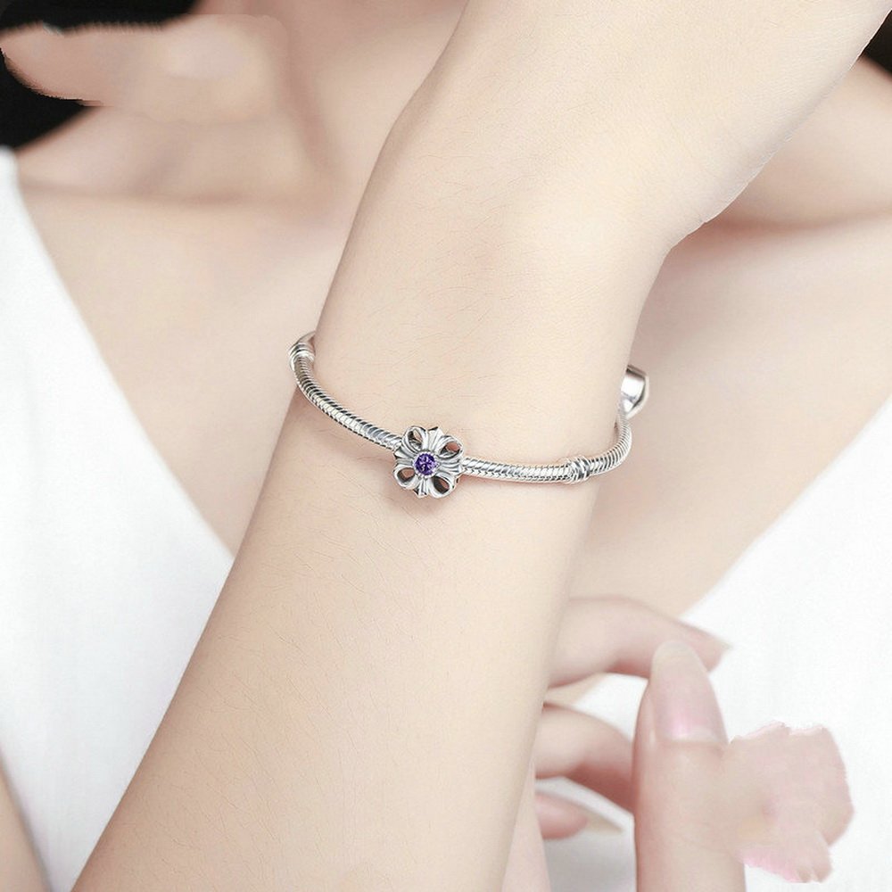 PAHALA 925 Strling Silver Fleur De LYS with Crystal Charms Fit Bracelets Necklace