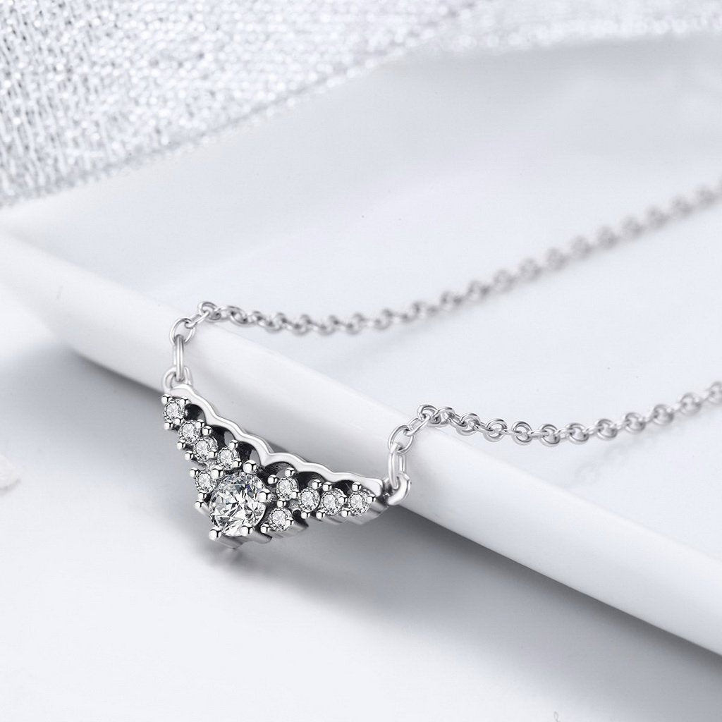 PAHALA 925 Sterling Silver Fairytale Tiara with Crystals Clear CZ Pendant Necklace