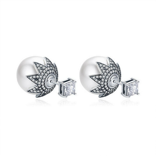 PAHALA 925 Sterling Silver Double Side Ball Crystal Stud Earrings