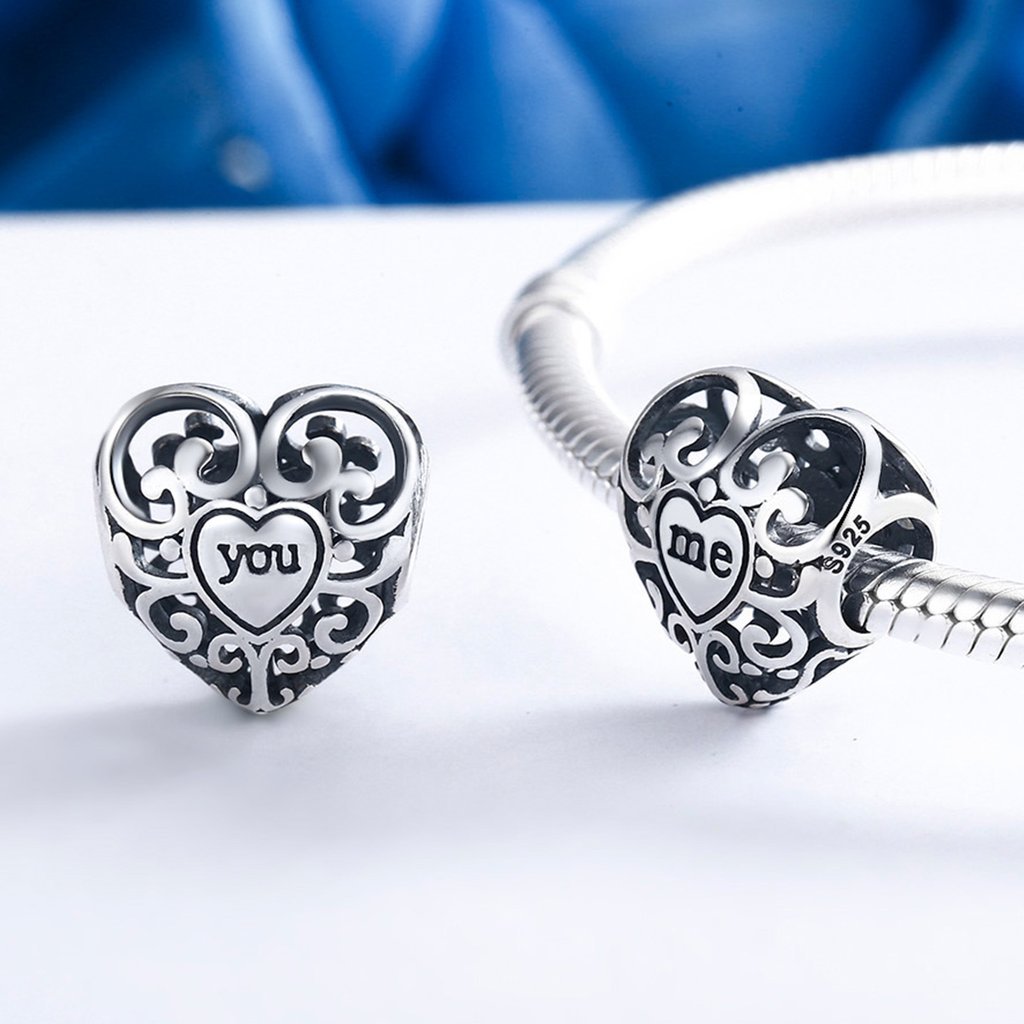 PAHALA 925 Strling Silver You and Me Flower Charms Fit Bracelets Necklace