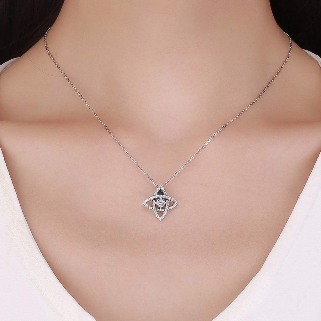 PAHALA 925 Sterling Silver Sparkling Crystal Geometric Pendant Necklace