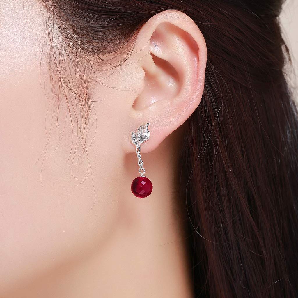 PAHALA 925 Sterling Silver Summer Fruit Red Crystal Drop Earrings