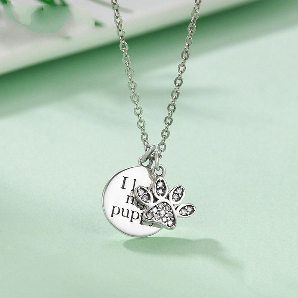 PAHALA 925 Sterling Silver Love My Doggy Footprints with Crystals Pendant Necklace