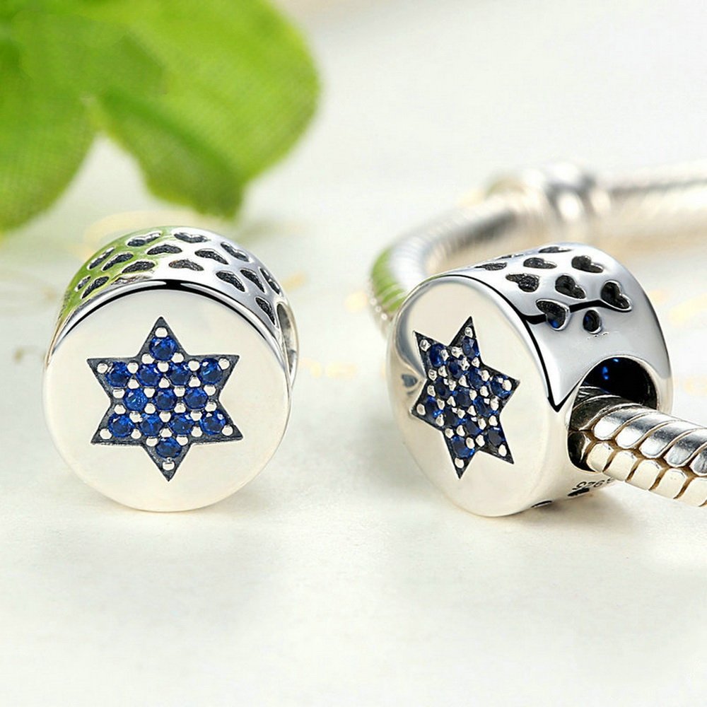 PAHALA 925 Strling Silver Blue Crystals Star Charms Pendant Fit Bracelets Necklace