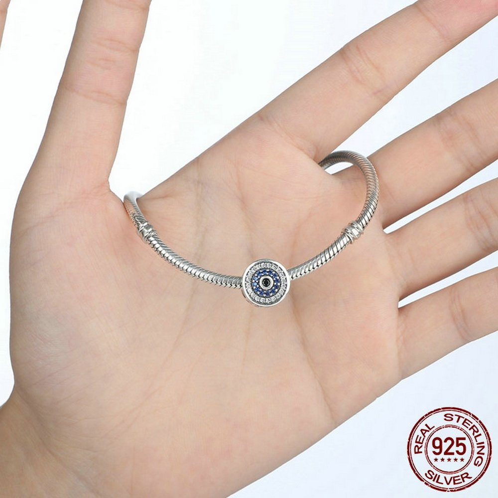 PAHALA 925 Strling Silver Blue Eye Round Crystals Charms Pendant Fit Bracelets Necklace