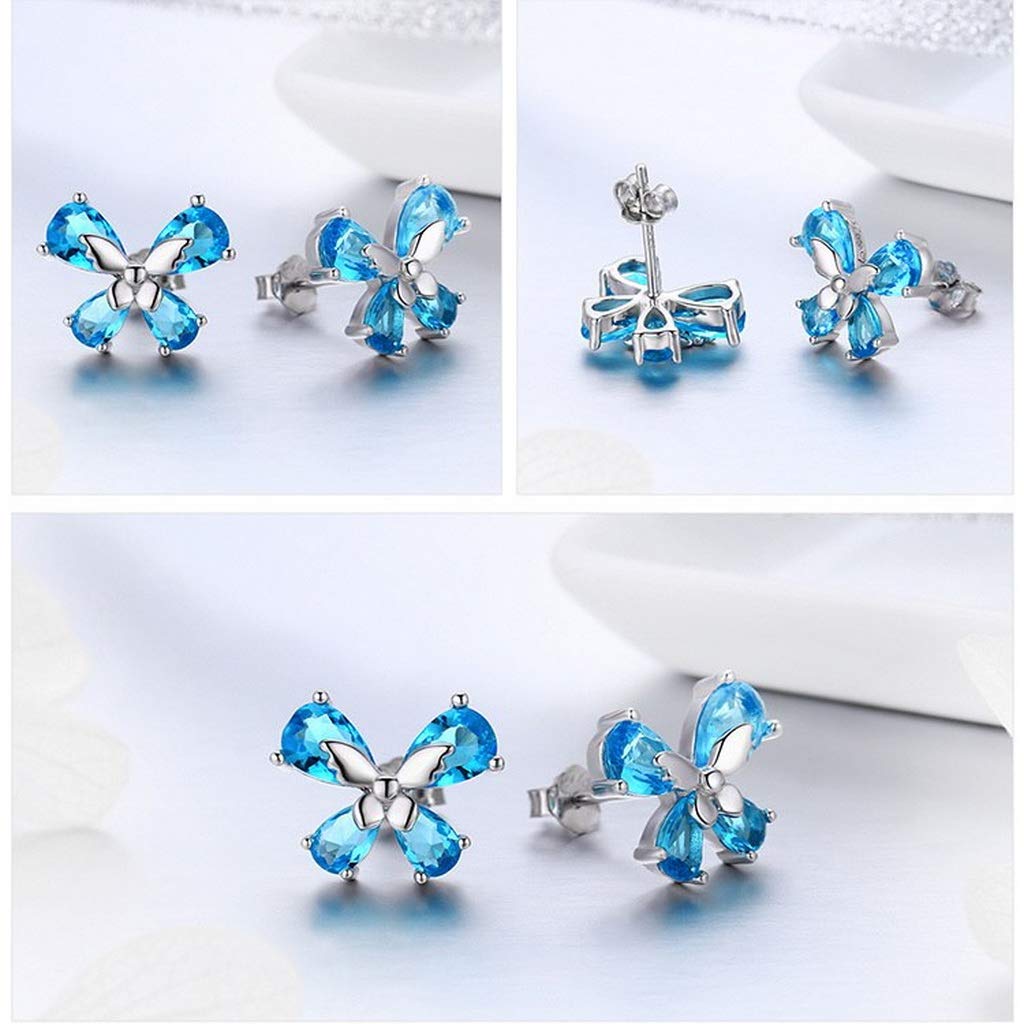 PAHALA 925 Sterling Silver Cute Dancing Butterfly Light Blue Crystals Earrings