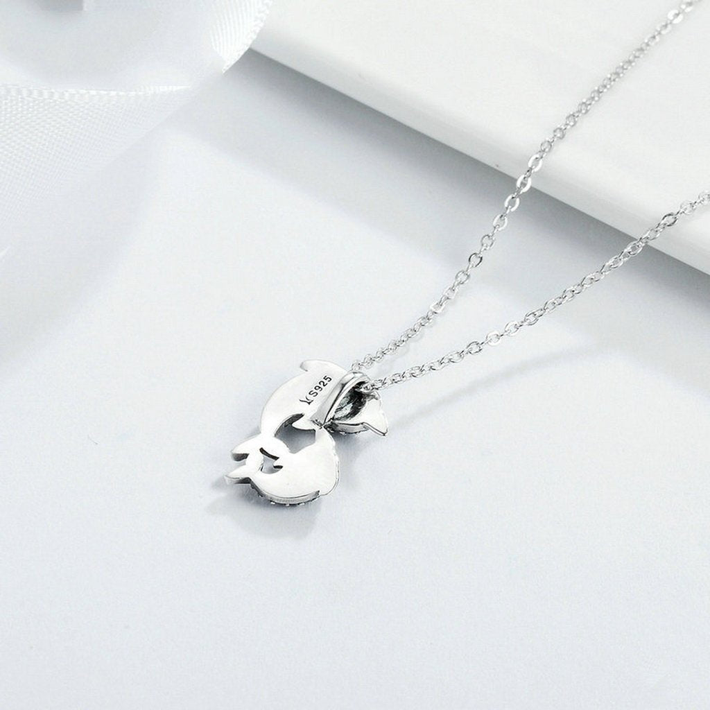 PAHALA 925 Sterling Silver Blue Crystals Dolphin Clear CZ Pendant Necklace