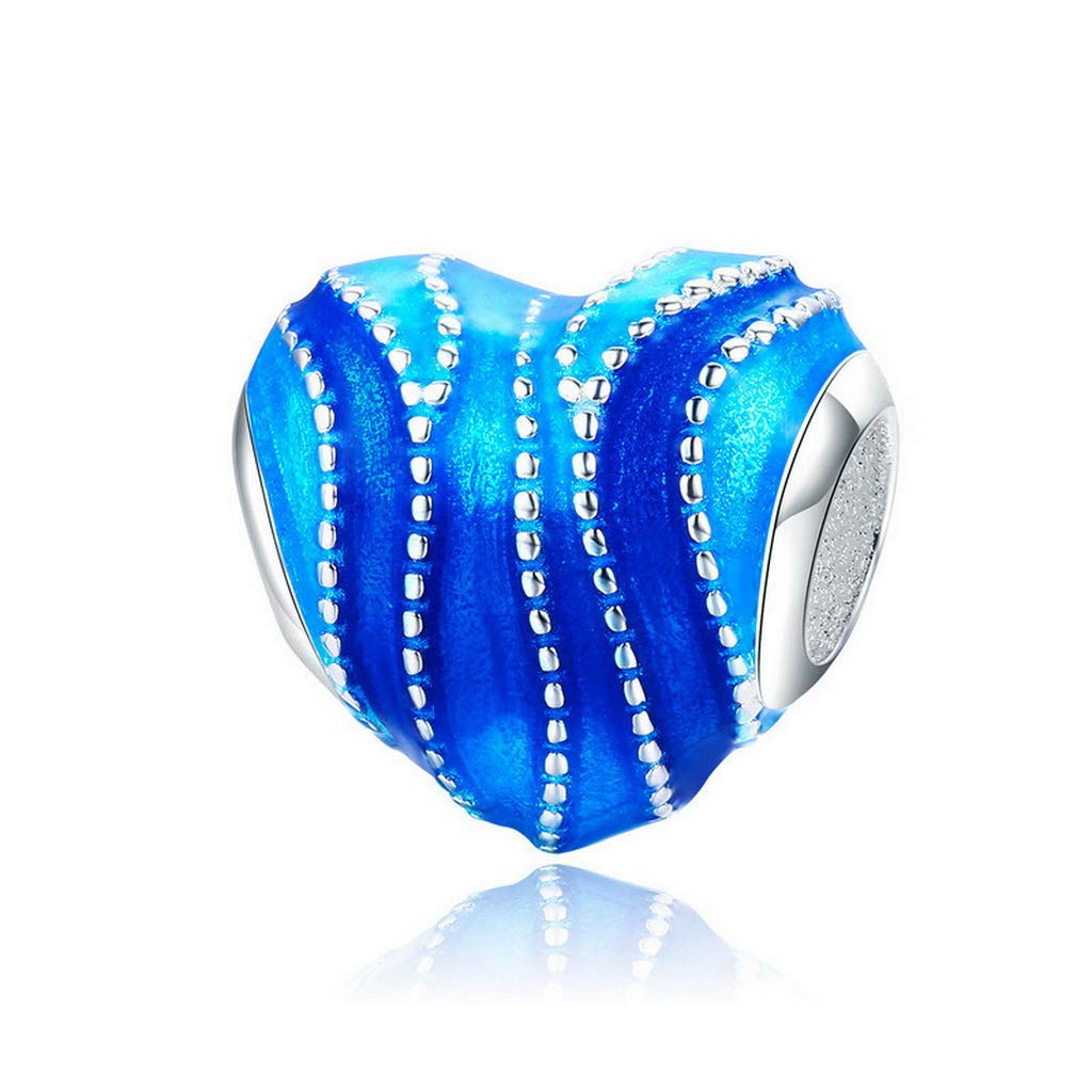PAHALA 925 Strling Silver Blue Enamel Heart Charms Charm