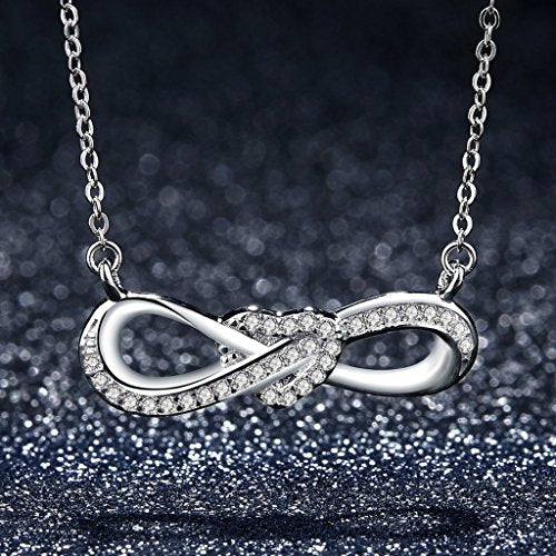 PAHALA 925 Sterling Silver Infinity Love Heart with Crystals Clear CZ Pendant Necklace